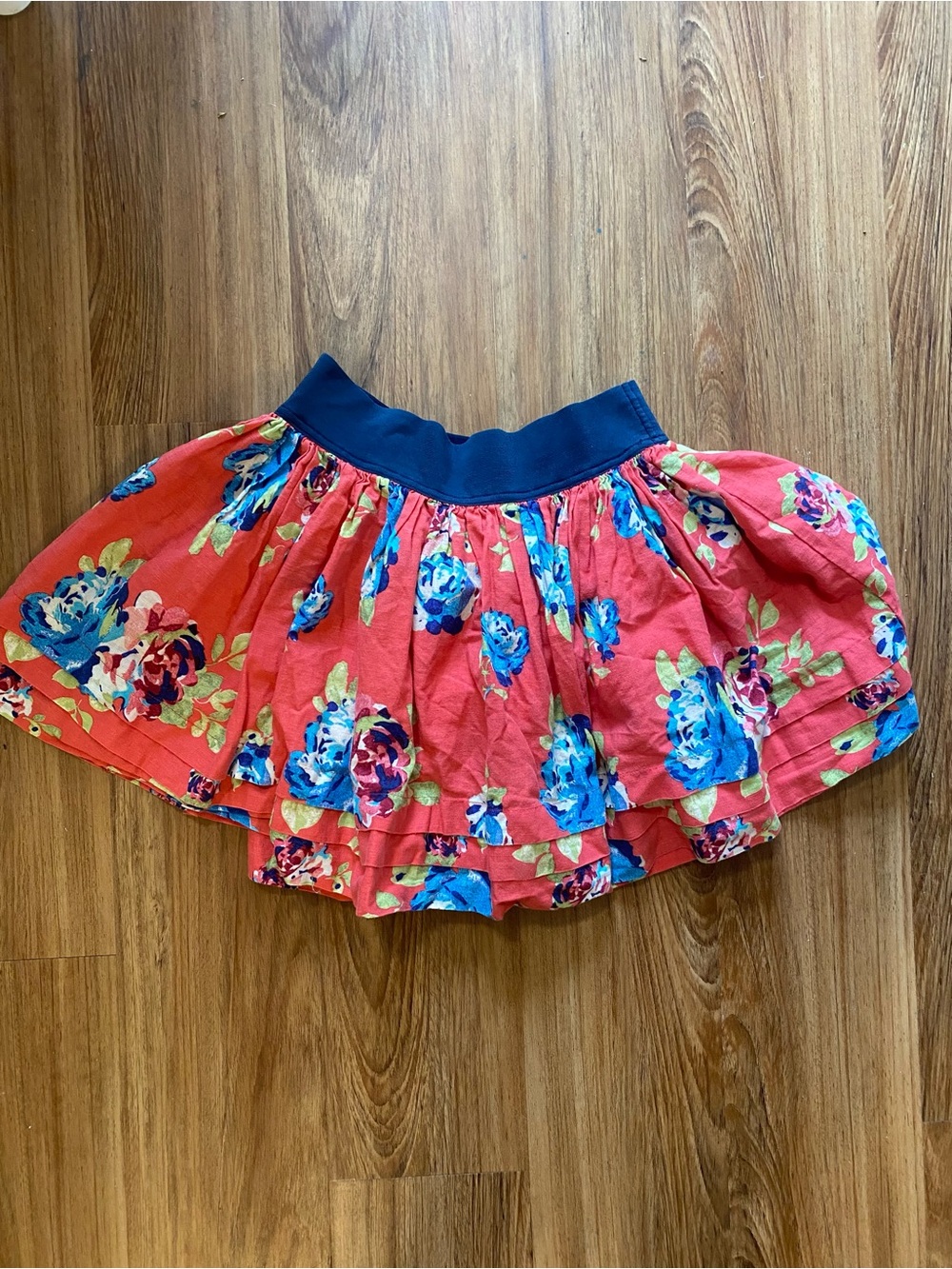 Abercrombie & Fitch Coral Floral Skater Skirt with Navy Waistband